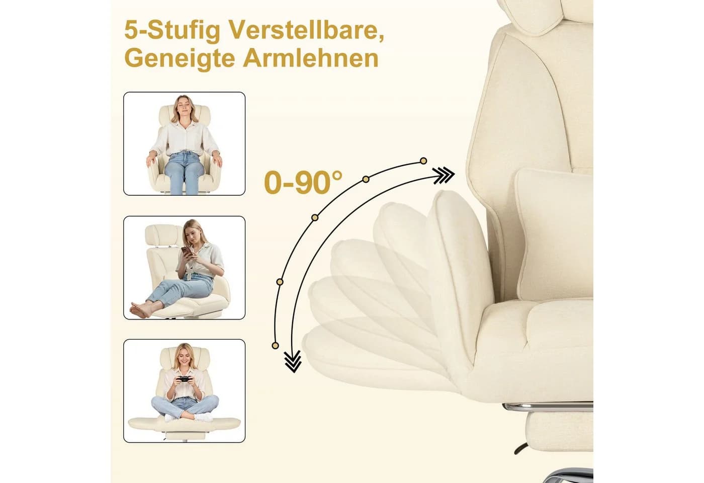 Hoffree Chefsessel Ergonomischer Bürostuhl Beige 200kg Belastbar - Bild 5