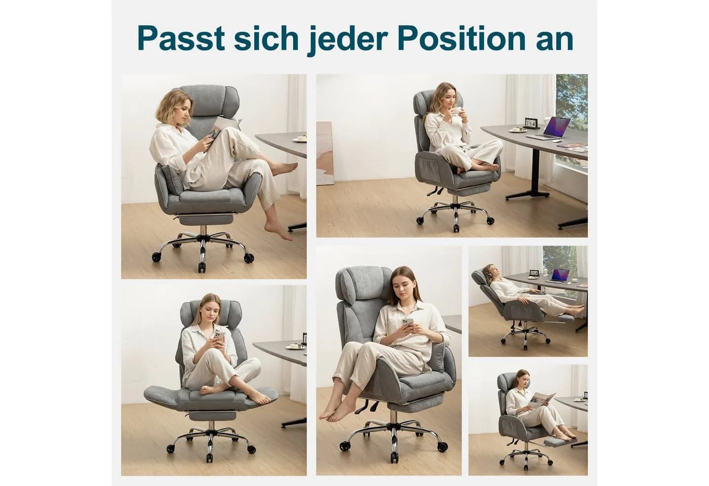 Hoffree Chefsessel Ergonomisch Grau Chenille 200kg Belastbar - Bild 3