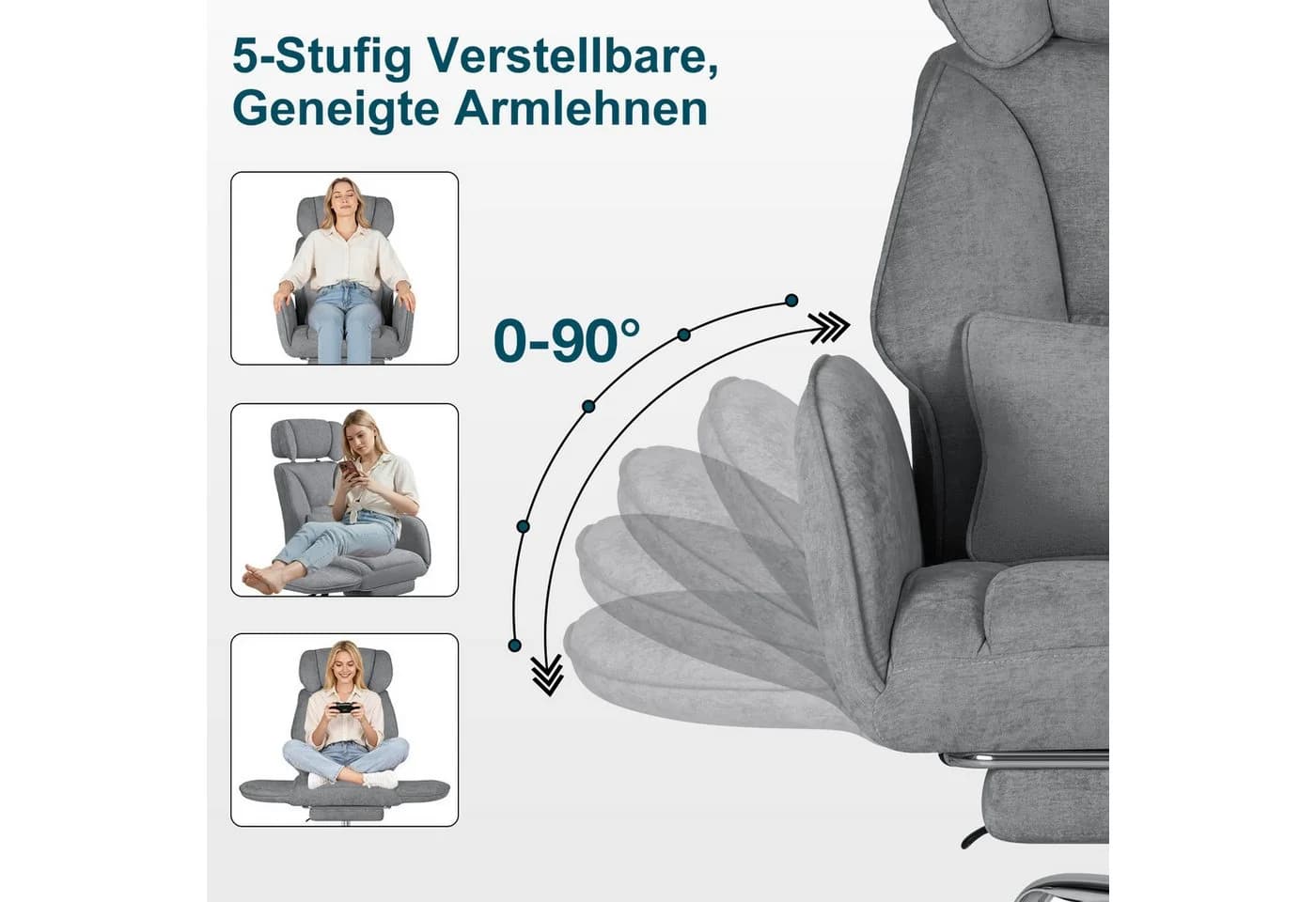 Hoffree Chefsessel Ergonomisch Grau Chenille 200kg Belastbar - Bild 5