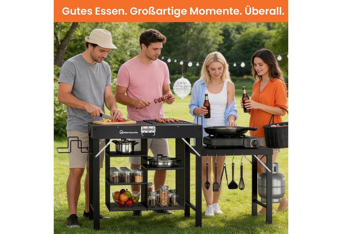 Warmounts Multifunktionaler Grilltisch Klappbar Schwarz
