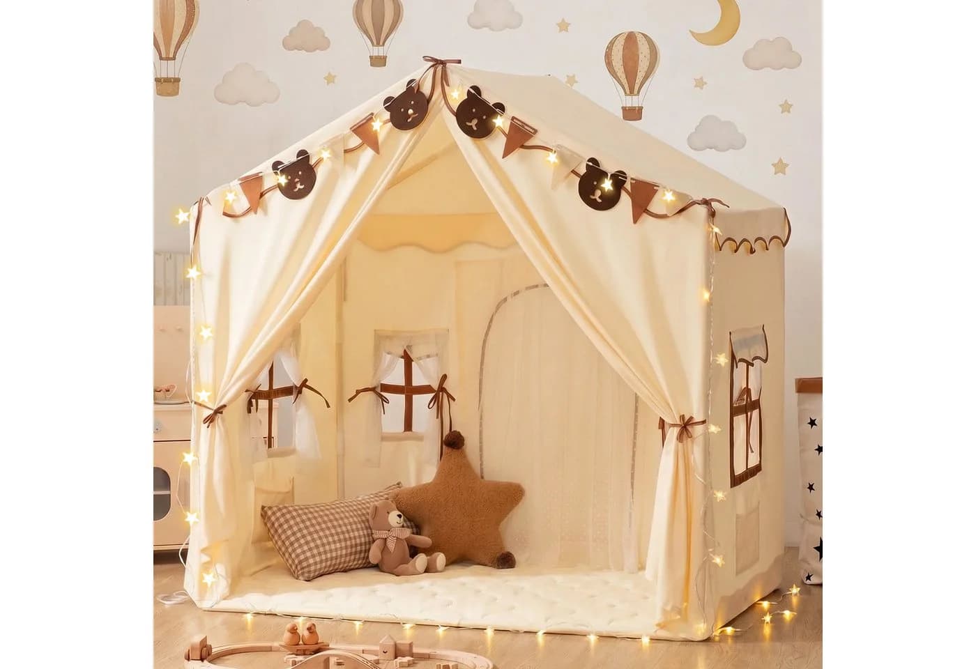 Insma 2-in-1 Kinderzelt Beige mit Sternenlicht und Spielmatte - Bild 2