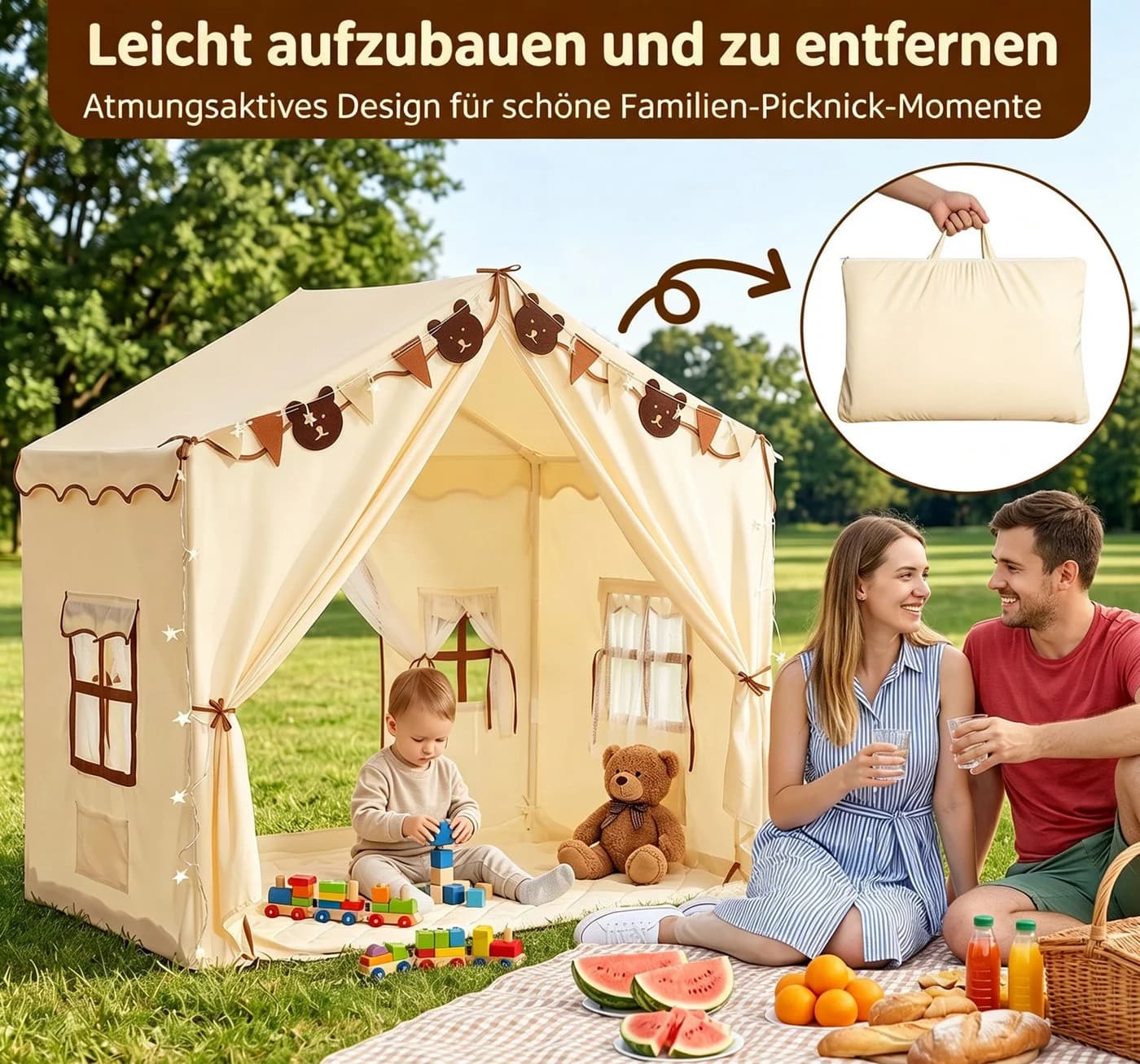 Insma 2-in-1 Kinderzelt Beige mit Sternenlicht und Spielmatte - Bild 4