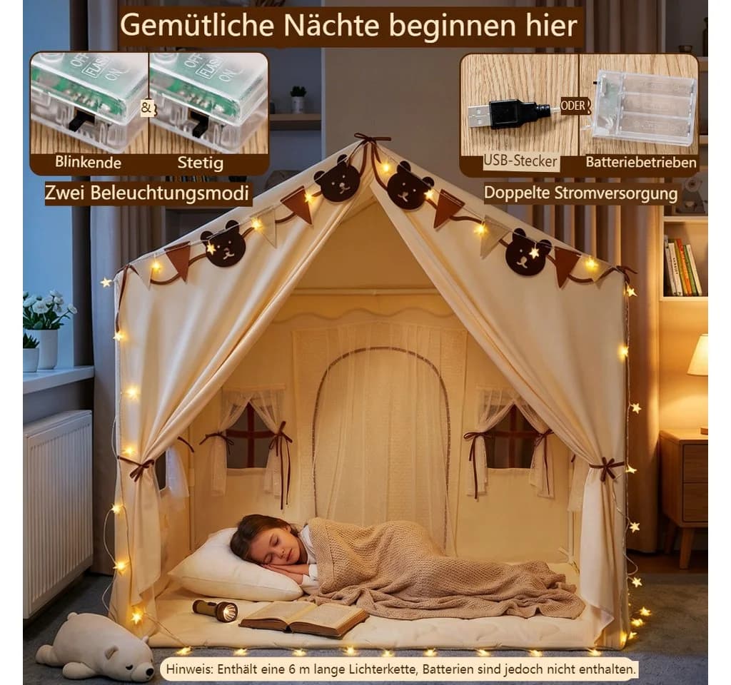 Insma 2-in-1 Kinderzelt Beige mit Sternenlicht und Spielmatte - Bild 5