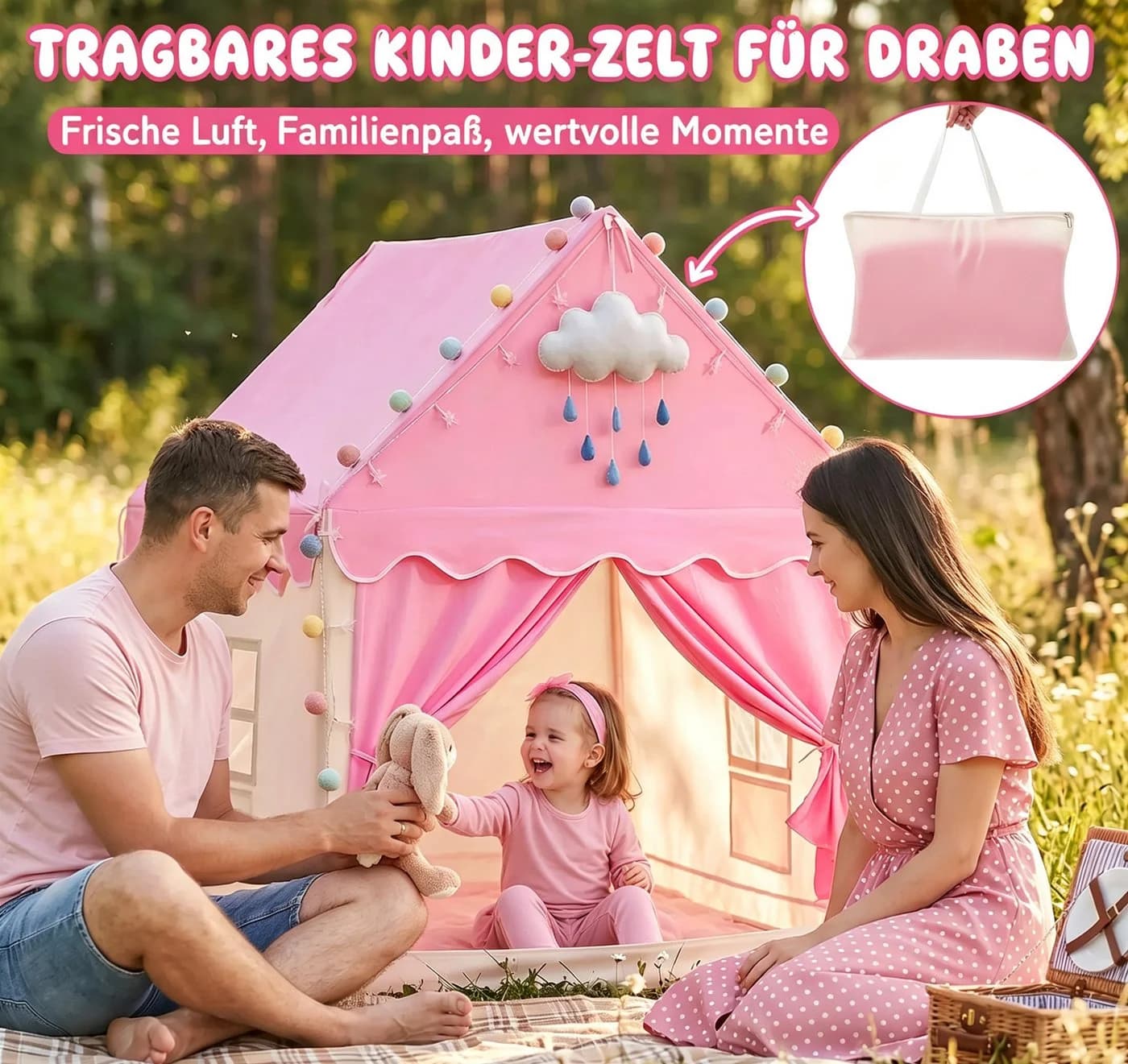 Insma Prinzessinnen-Spielzelt 2 IN 1 mit LED-Sternenlichtern & Spielmatte Rosa - Bild 4