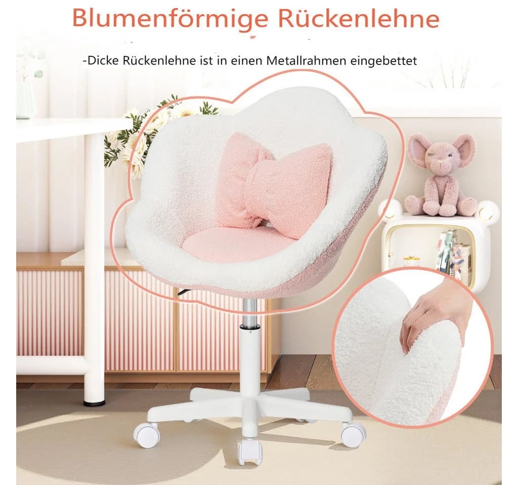 Hoffree Kinderstuhl Rosa Ergonomischer Drehstuhl mit Lendenkissen - Bild 4