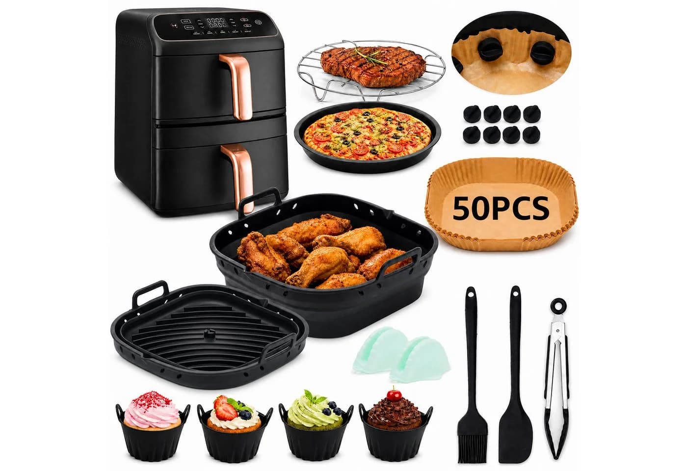 Insma Backform Airfryer Zubehör Set 21-tlg. Silikonformen & Pizzablech - Bild 2
