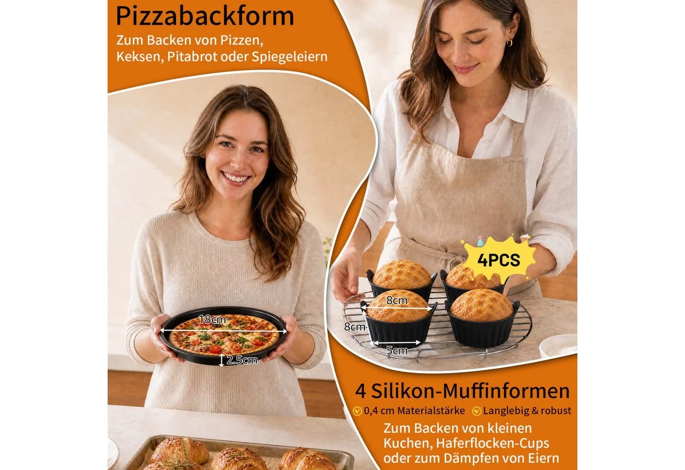 Insma Backform Airfryer Zubehör Set 21-tlg. Silikonformen & Pizzablech - Bild 5