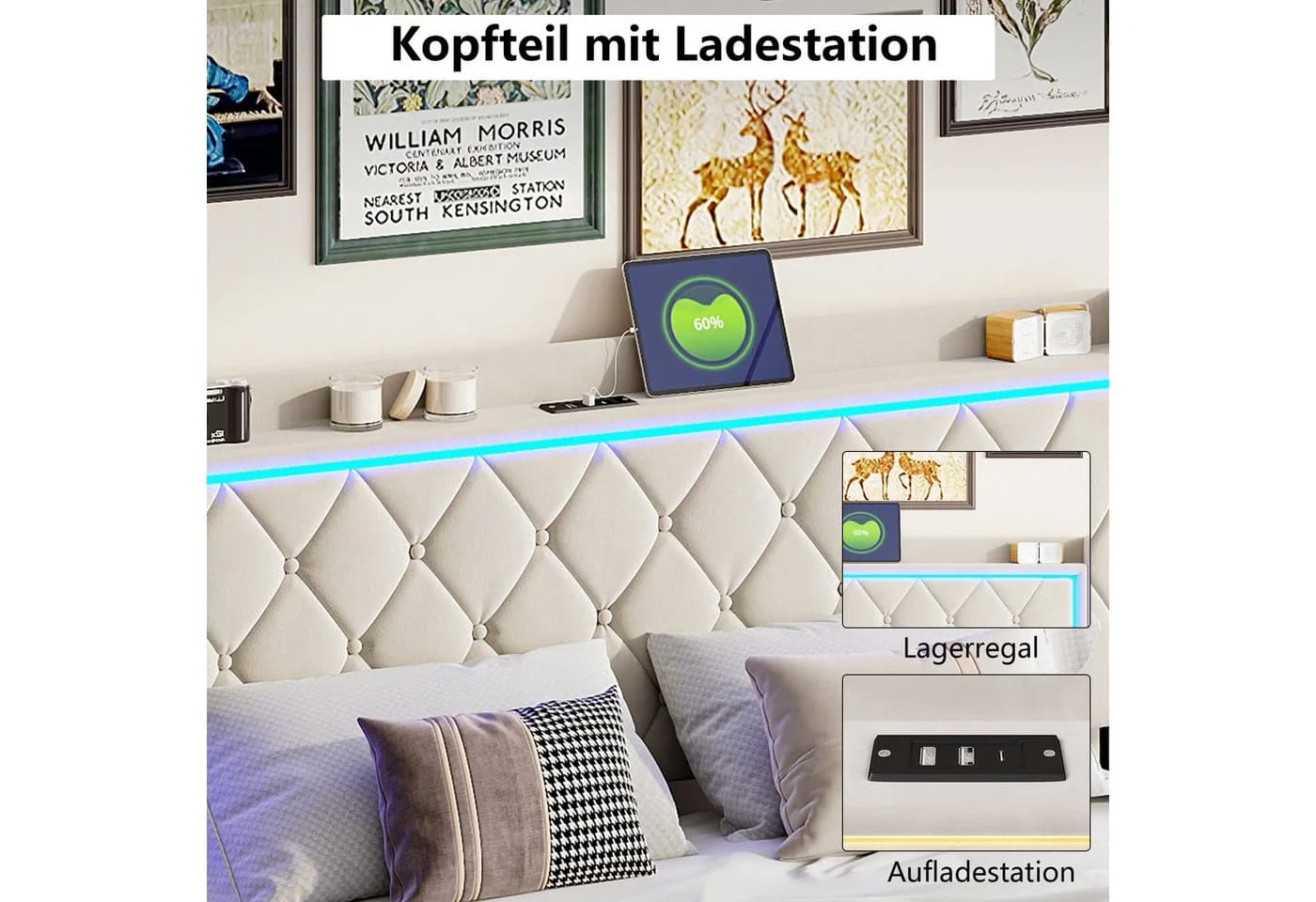 FUROKOY Polsterbett Hydraulisch Doppelbett Jugendbett 140x200cm Stauraumbett Beige - Bild 3