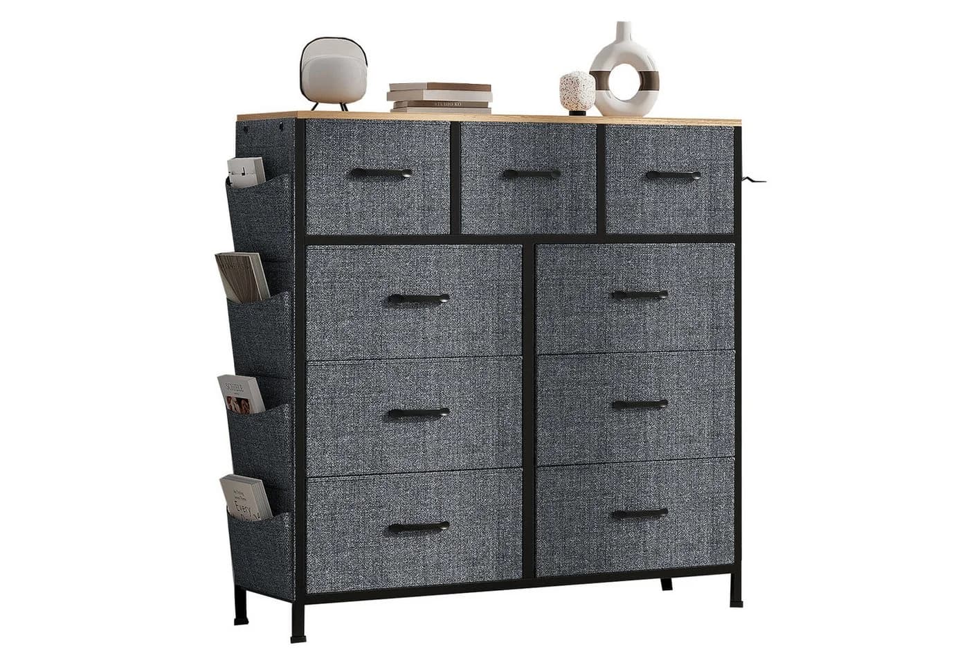 FUROKOY Kommode Stauraumschrank Retro Stil Grau 9 Schubladen - Bild 2