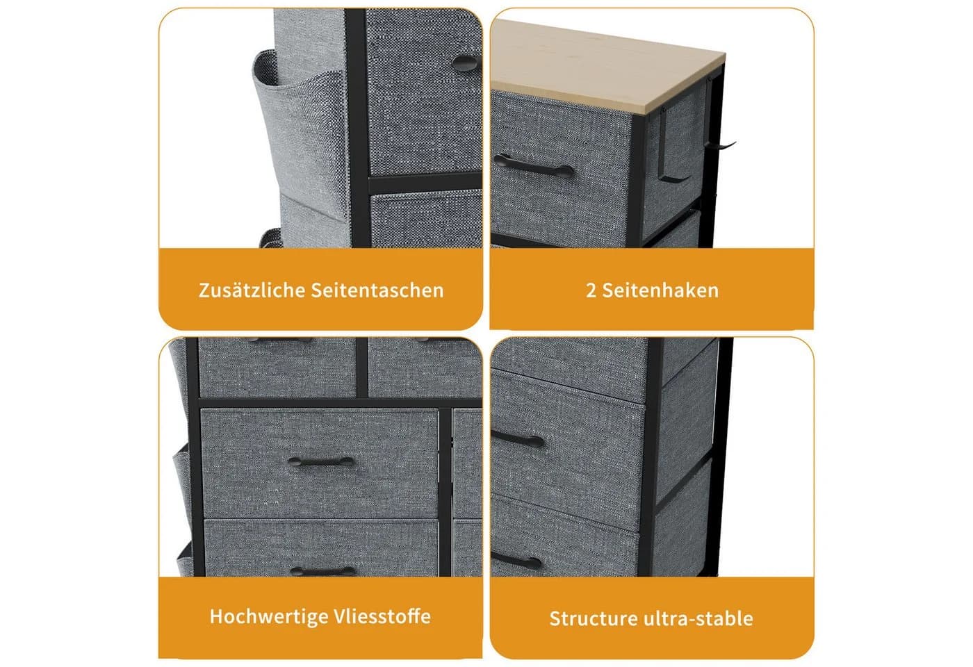 FUROKOY Kommode Stauraumschrank Retro Stil Grau 9 Schubladen - Bild 5