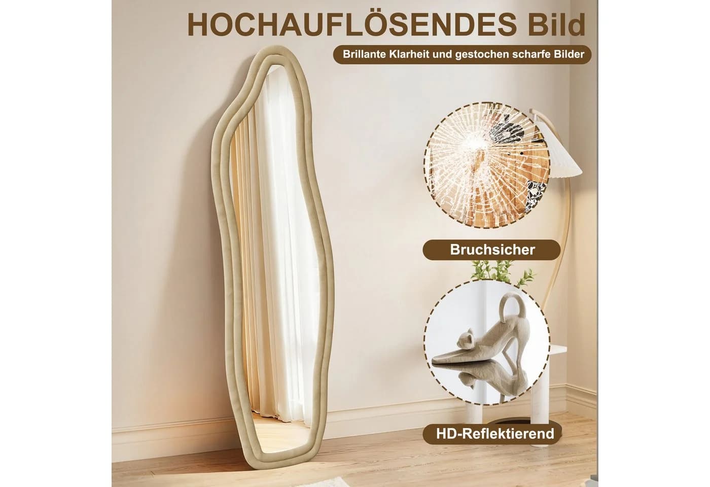 FUROKOY Ganzkörperspiegel Gold Kristall-Samt Rahmen Asymmetrisch - Bild 3