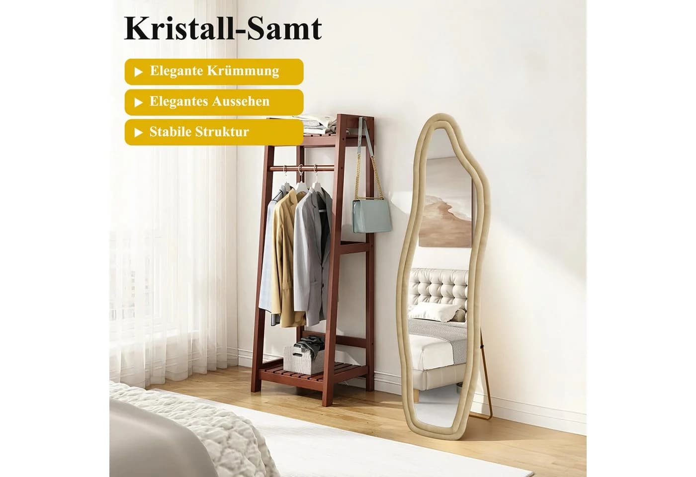 FUROKOY Ganzkörperspiegel Gold Kristall-Samt Rahmen Asymmetrisch - Bild 5