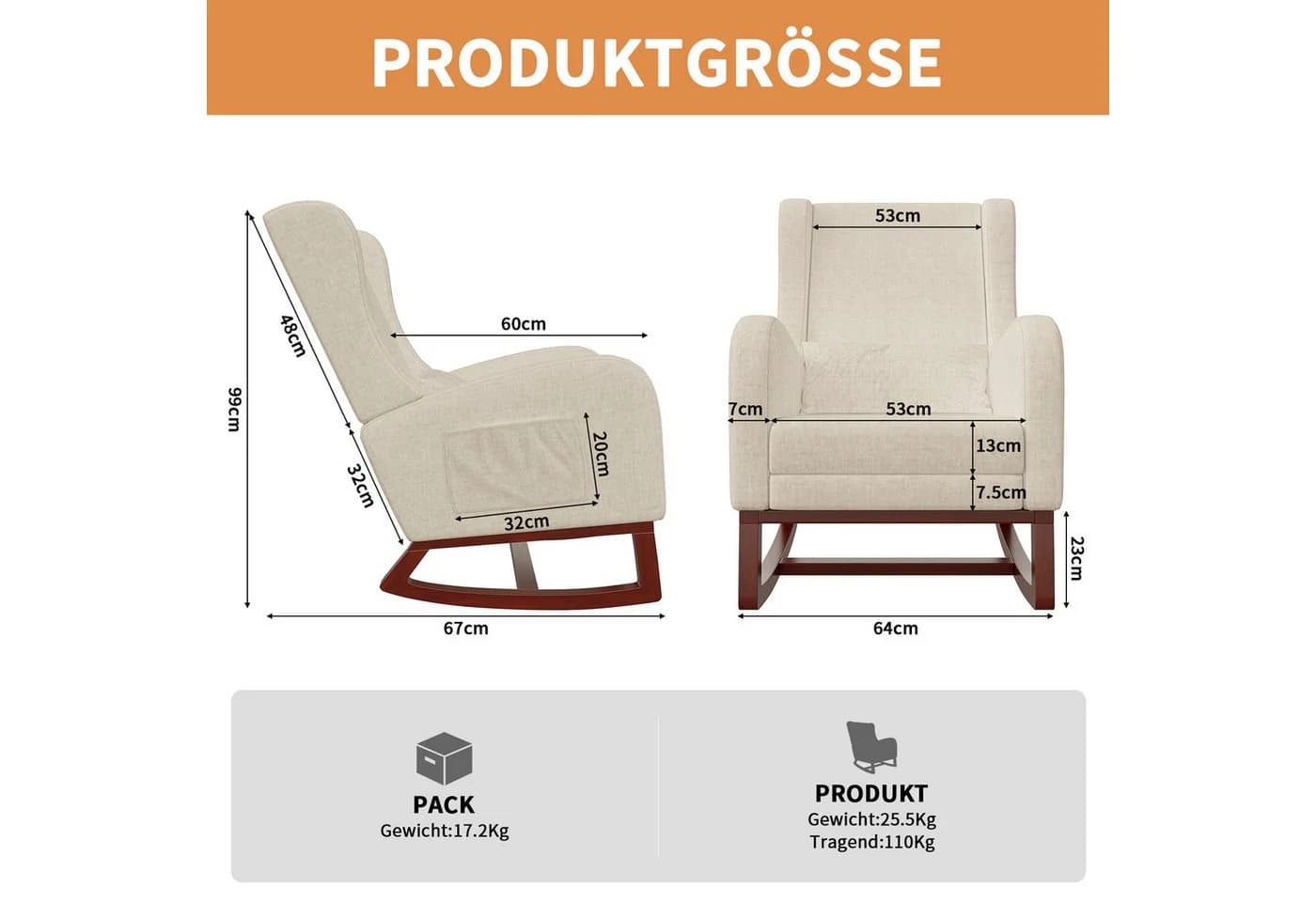 FUROKOY Schaukelstuhl Relaxsessel Beige