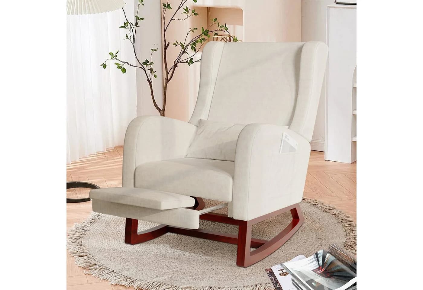 FUROKOY Schaukelstuhl Relaxsessel Beige - Bild 2