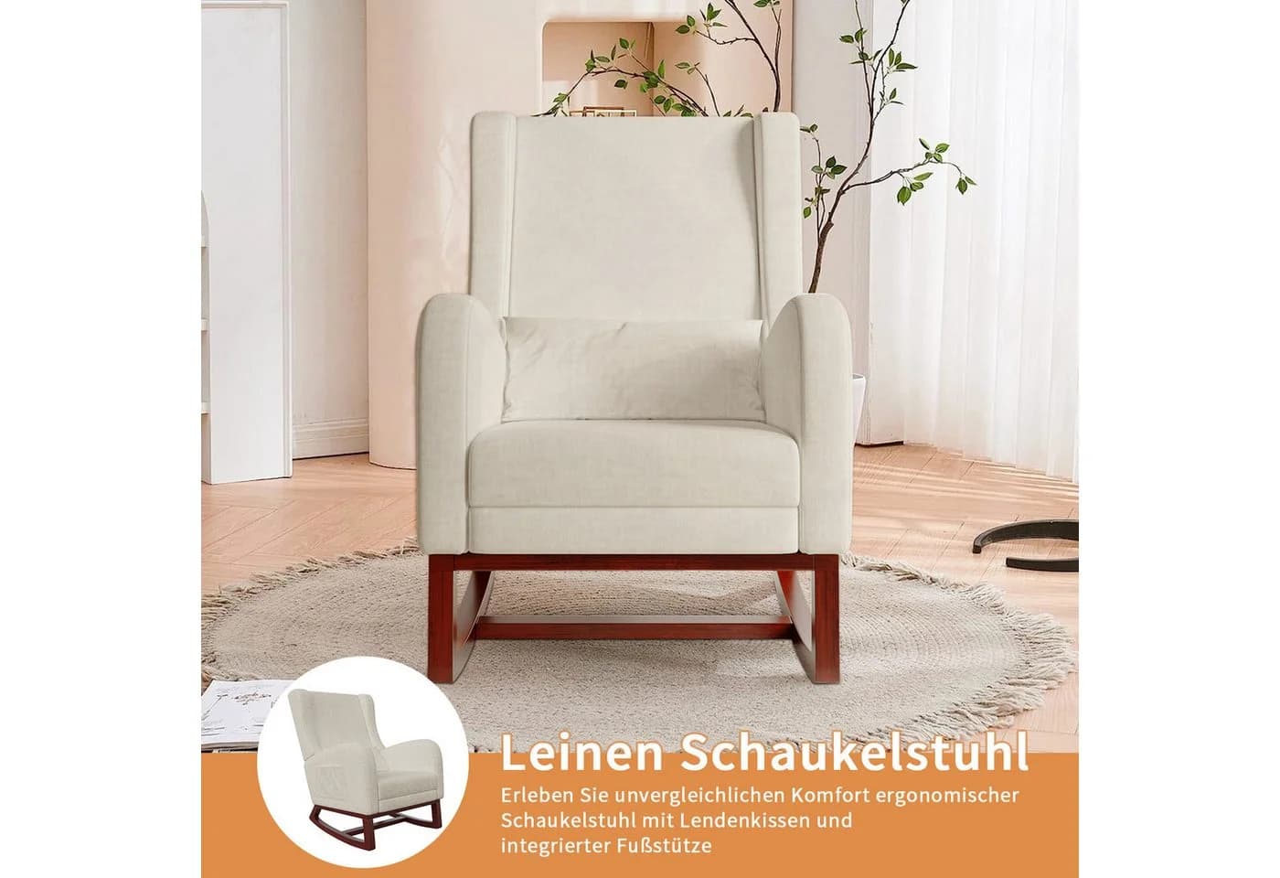 FUROKOY Schaukelstuhl Relaxsessel Beige - Bild 5