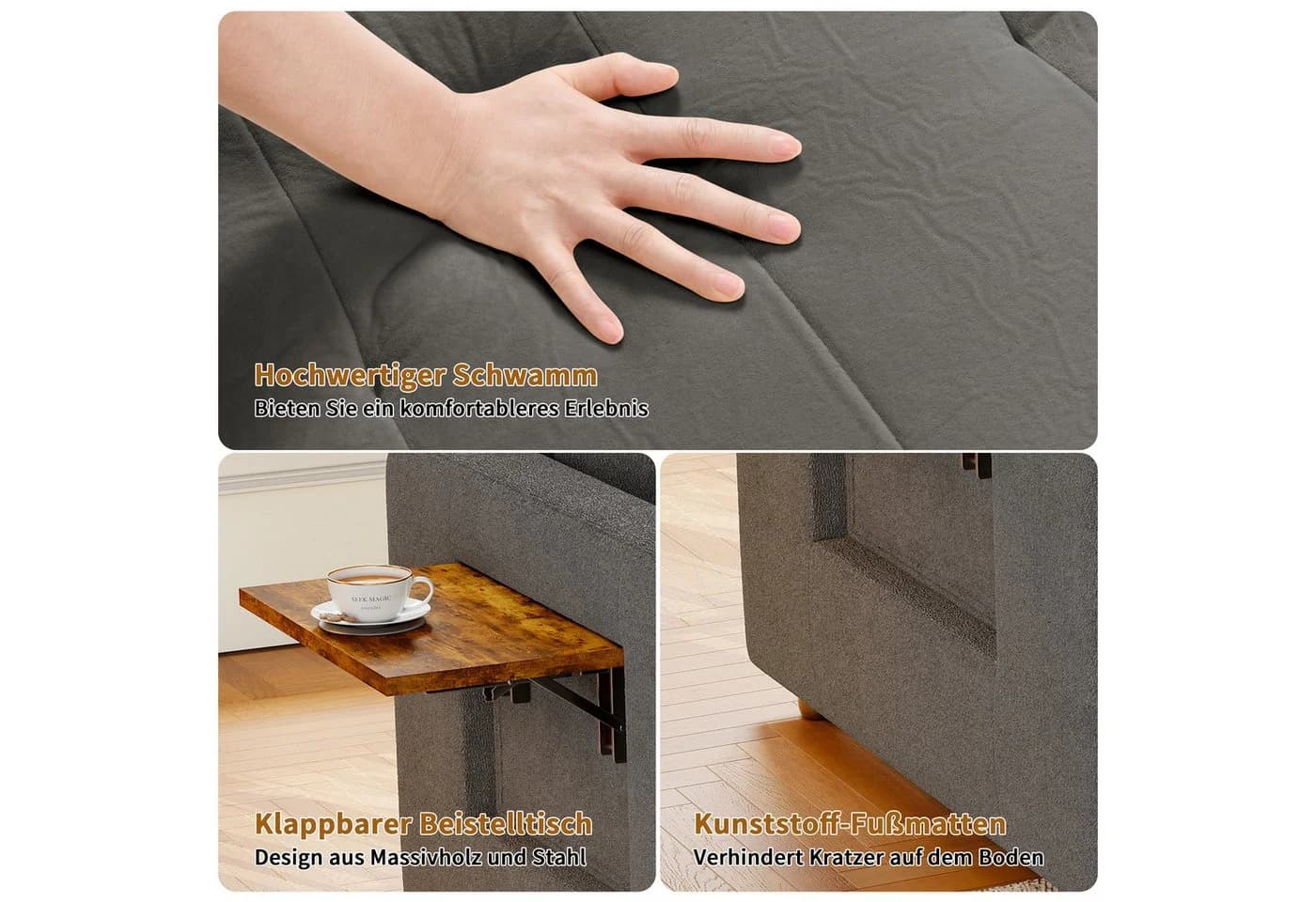 FUROKOY Schlafsofa Daybett 2-in-1 mit verstellbarer Rückenlehne Grau - Bild 3