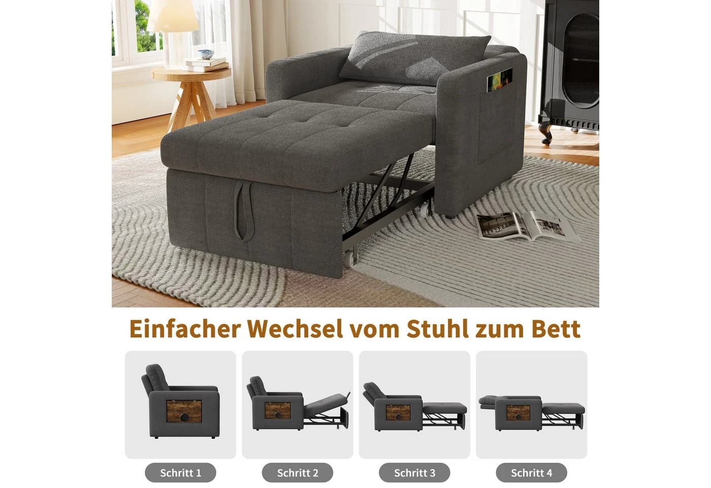 FUROKOY Schlafsofa Daybett 2-in-1 mit verstellbarer Rückenlehne Grau - Bild 5