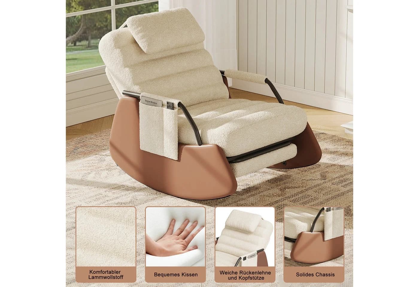 FUROKOY Schaukelstuhl Beige mit verstellbarer Rückenlehne