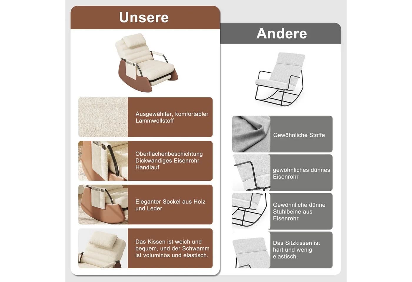 FUROKOY Schaukelstuhl Beige mit verstellbarer Rückenlehne - Bild 3