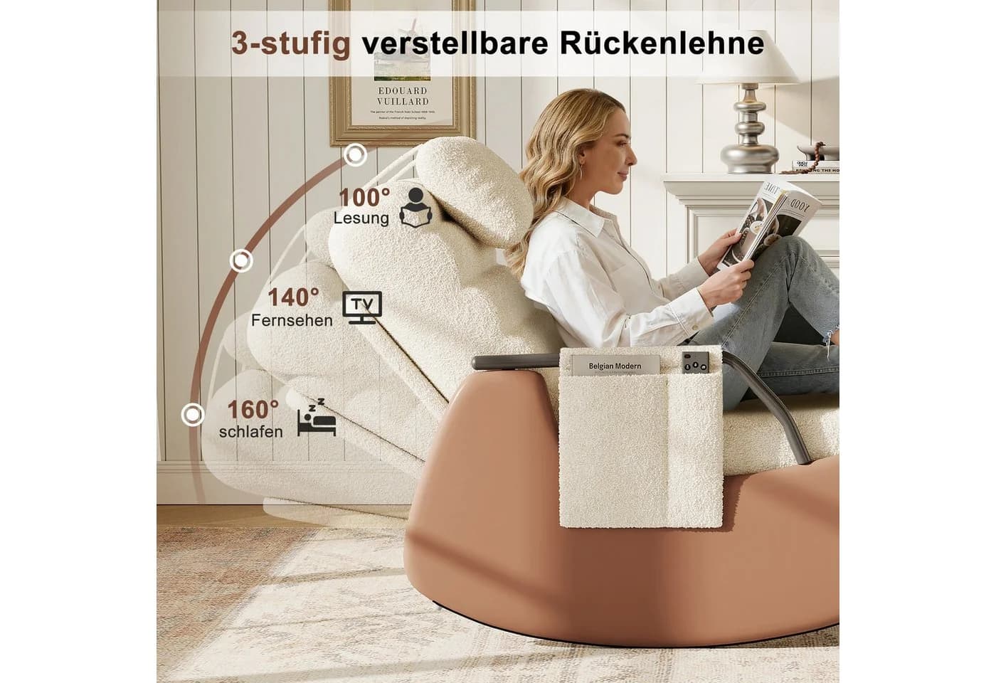 FUROKOY Schaukelstuhl Beige mit verstellbarer Rückenlehne - Bild 4