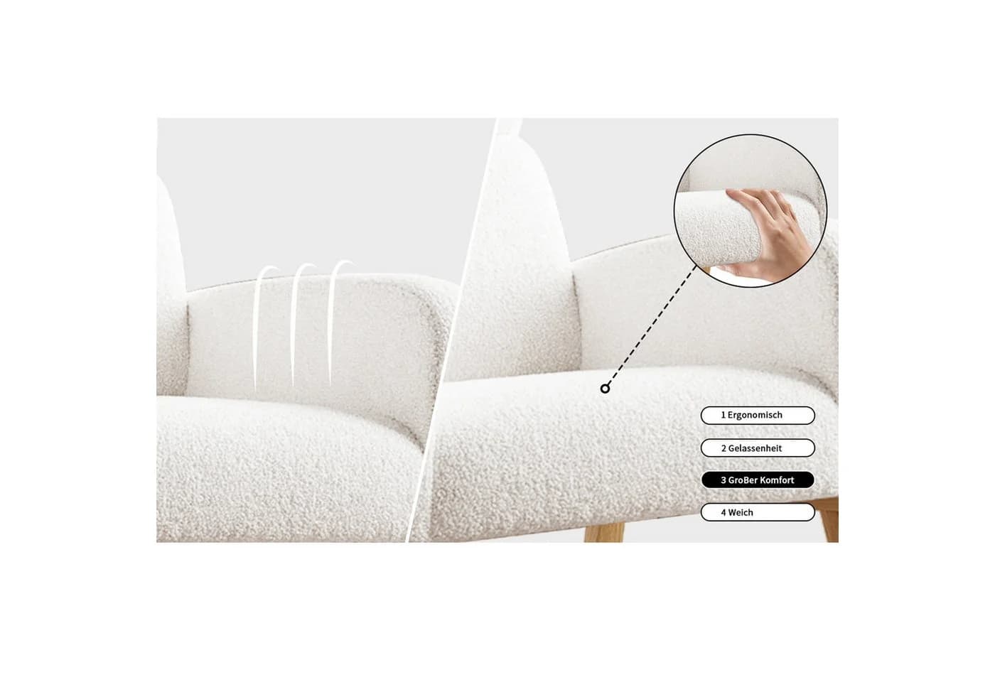 FUROKOY Schaukelsessel mit Massivholzfüßen Beige