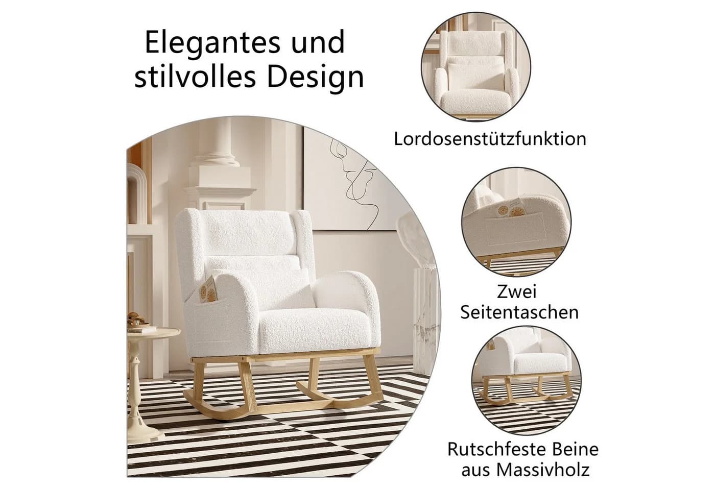 FUROKOY Schaukelsessel Massivholzfüße Schlafzimmer Weiß