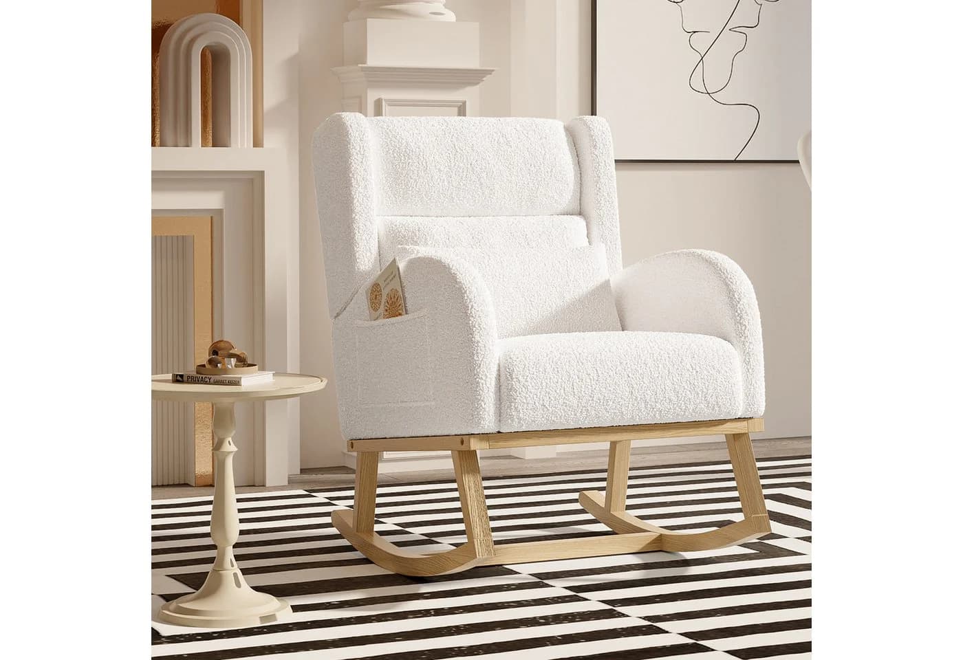 FUROKOY Schaukelsessel Massivholzfüße Schlafzimmer Weiß - Bild 2