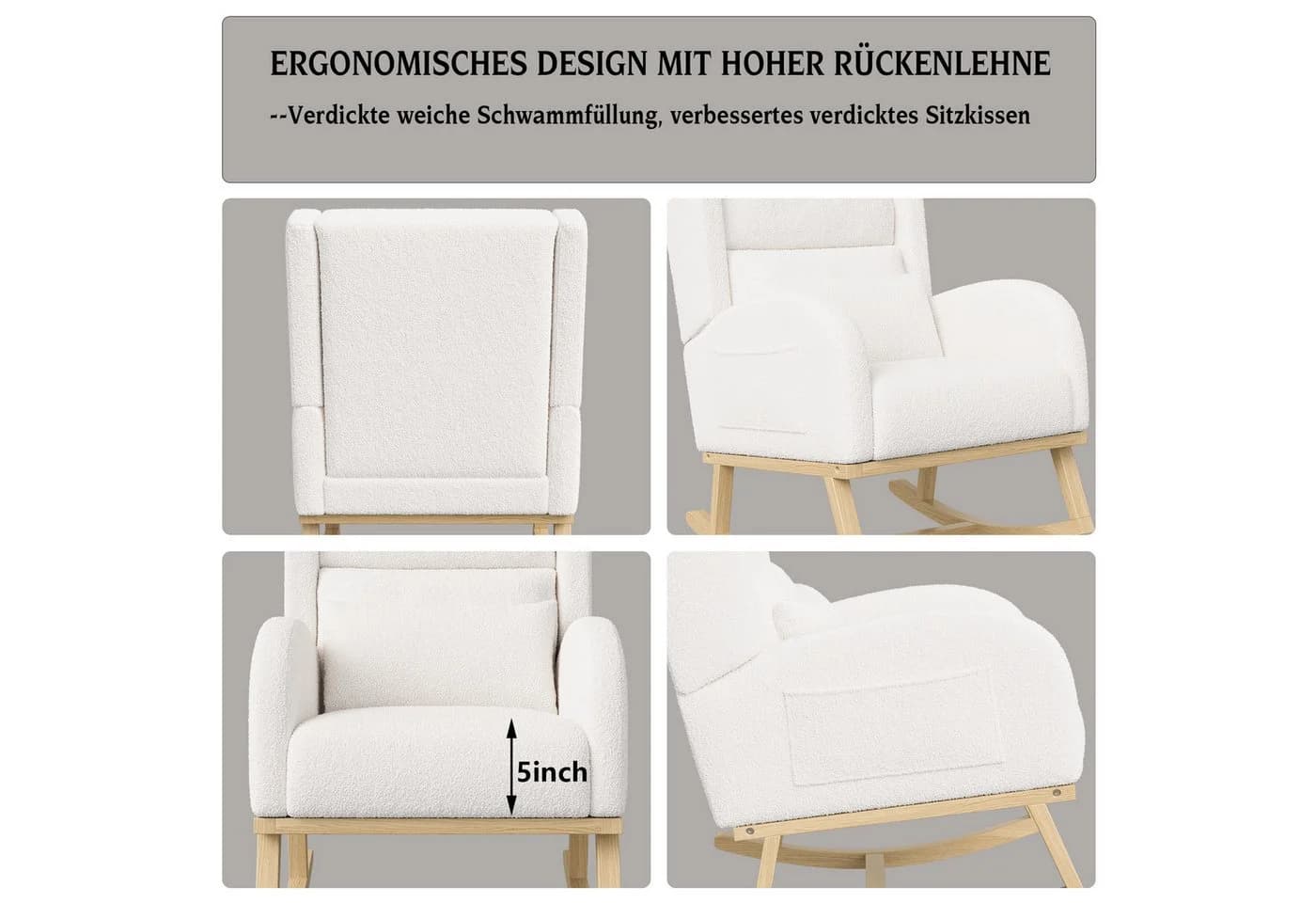 FUROKOY Schaukelsessel Massivholzfüße Schlafzimmer Weiß - Bild 3