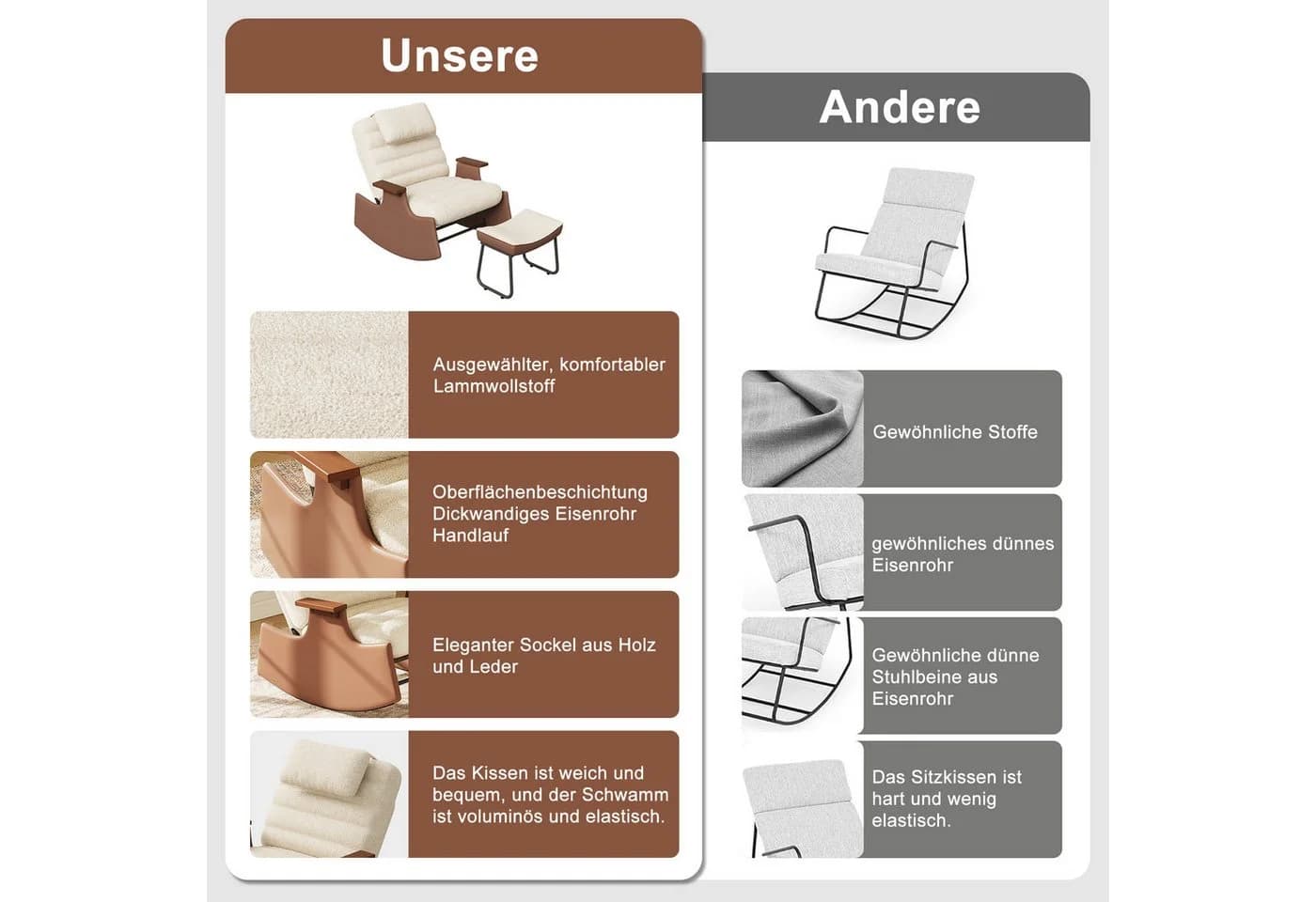 SEEZSSA Ohrensessel Schaukelstuhl mit Hocker Beige Modern - Bild 4