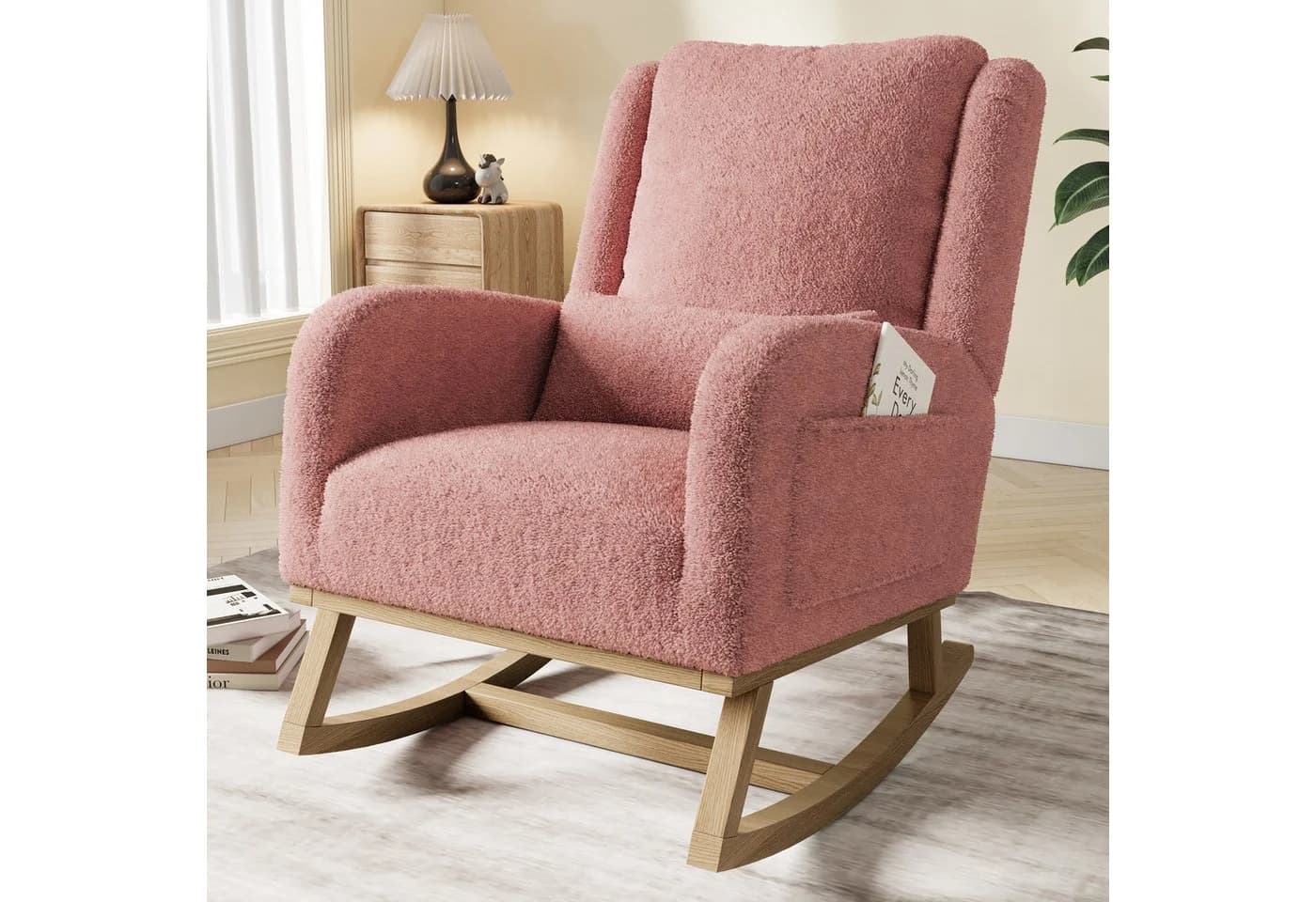 FUROKOY Schaukelstuhl Rosa mit Lendenkissen und Taschen - Bild 2