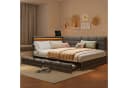 ADWOLT Polsterbett Schlafsofa mit LED, USB-Anschluss und Schubladen Grau Leinen Bild 2