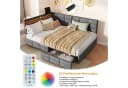 ADWOLT Polsterbett Schlafsofa mit LED, USB-Anschluss und Schubladen Grau Leinen Bild 3
