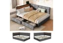 ADWOLT Polsterbett Schlafsofa mit LED, USB-Anschluss und Schubladen Grau Leinen Bild 5