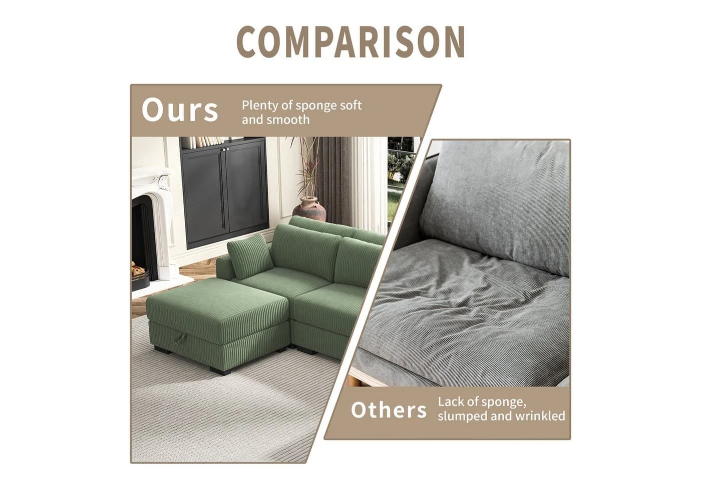 ADWOLT Ecksofa Grün Cord mit ergonomischer Rückenlehne - Bild 5