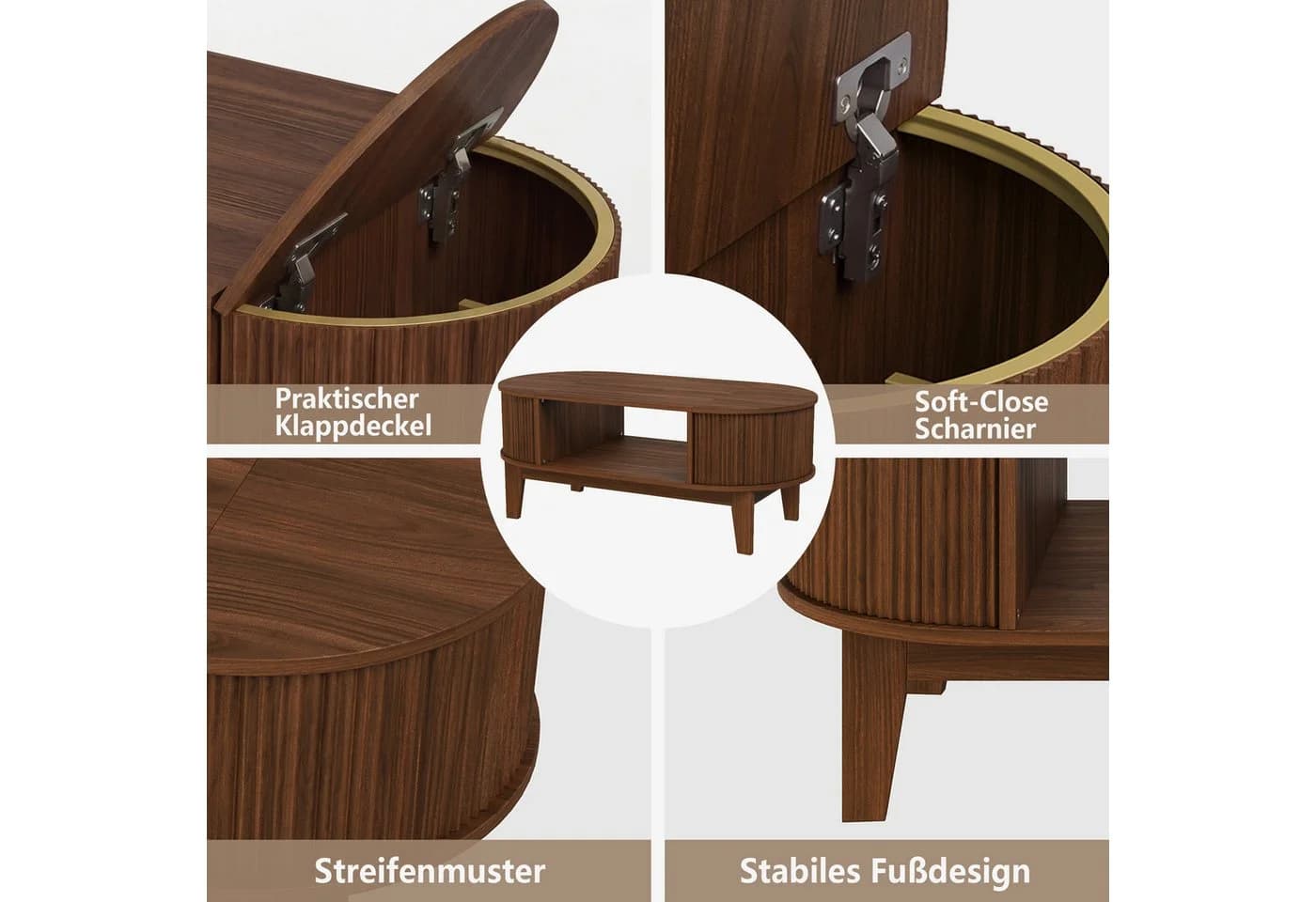 BELUPAI Couchtisch Oval mit Stauraum Walnuss - Bild 5