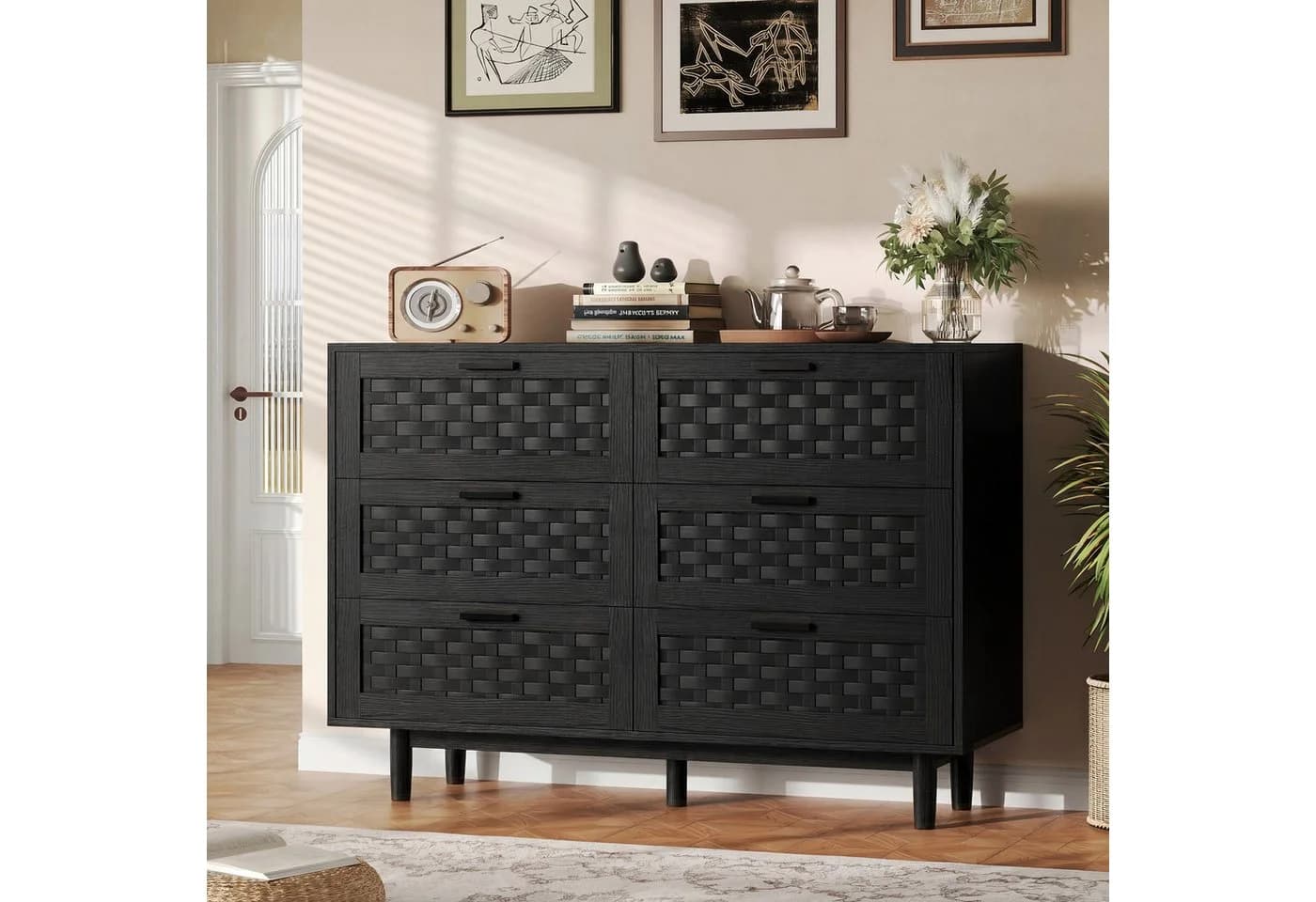 zebery Kommode 6 Schubladen Schwarz Rattan Design - Bild 2