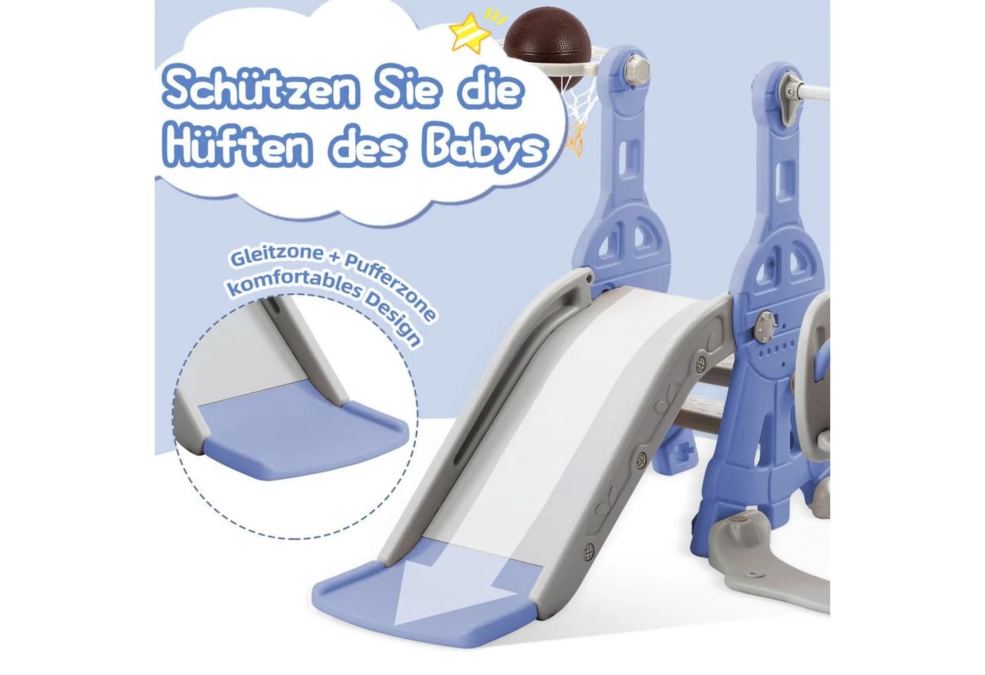 zebery 4-in-1 Kinderrutsche mit Schaukel und Basketballkorb Blau - Bild 3