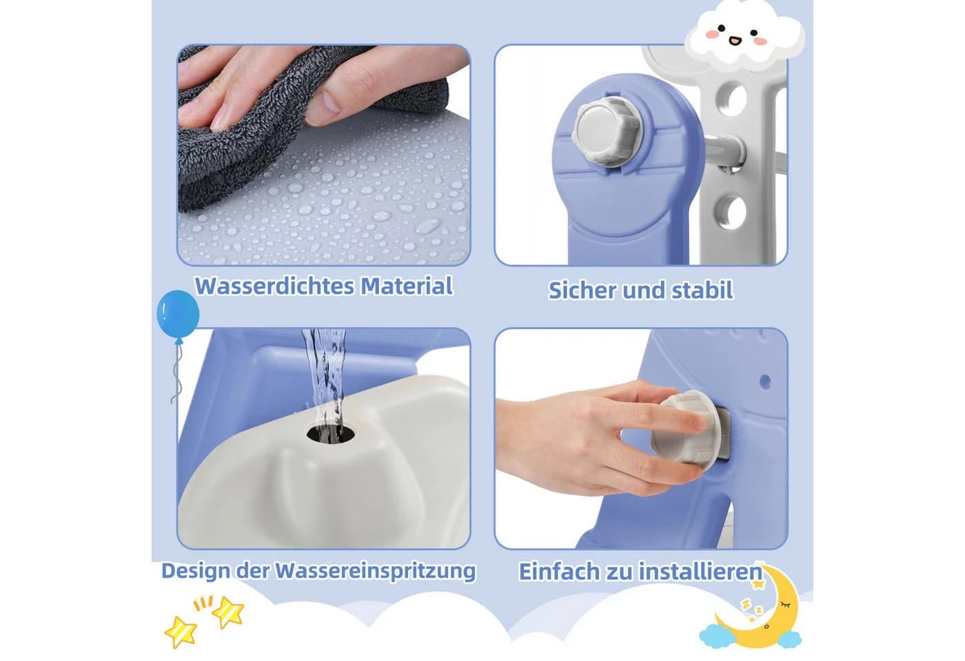 zebery 4-in-1 Kinderrutsche mit Schaukel und Basketballkorb Blau - Bild 4