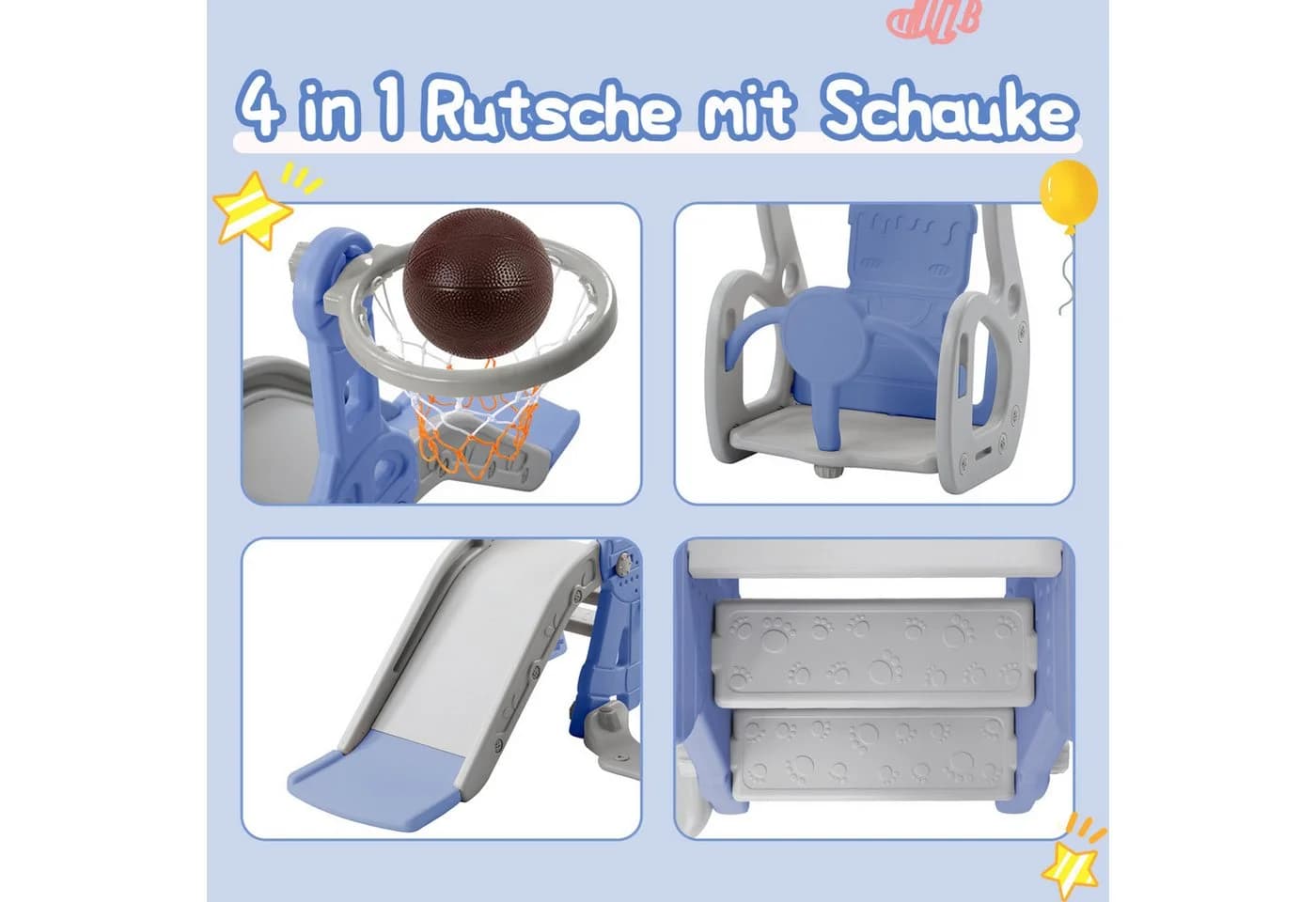zebery 4-in-1 Kinderrutsche mit Schaukel und Basketballkorb Blau - Bild 5