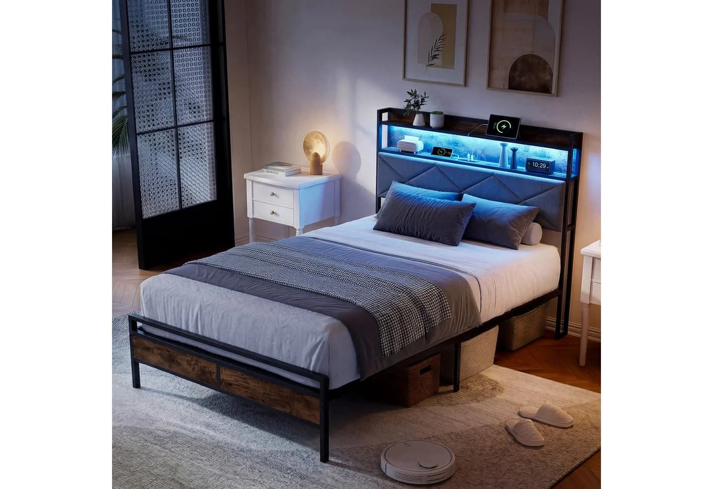 zebery Polsterbett mit LED-Beleuchtung und USB-Anschlüssen Grau - Bild 2