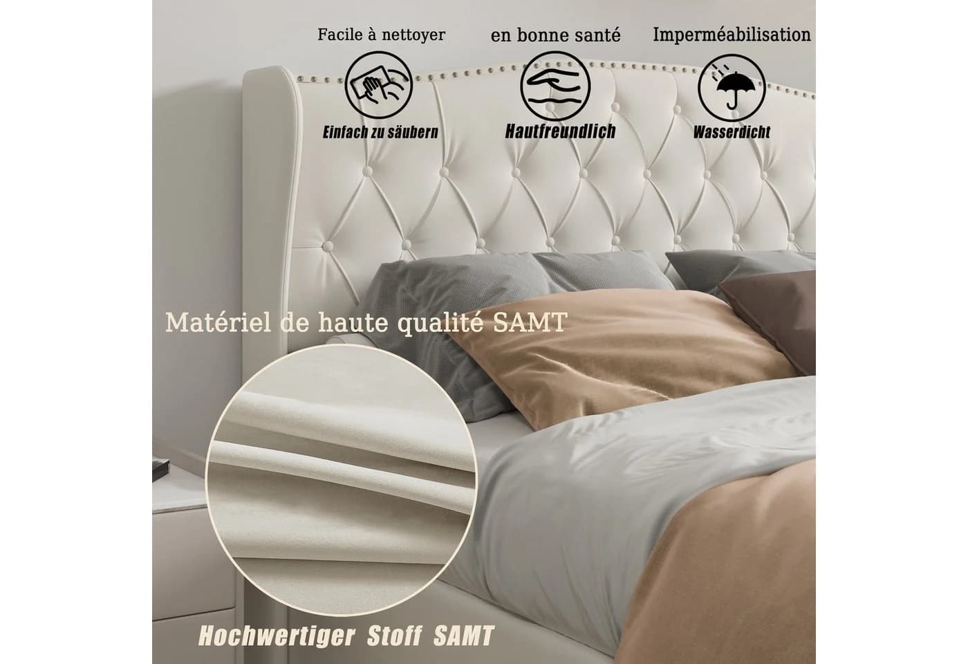 zebery Polsterbett mit Stauraum und Lattenrost Beige Samt - Bild 3