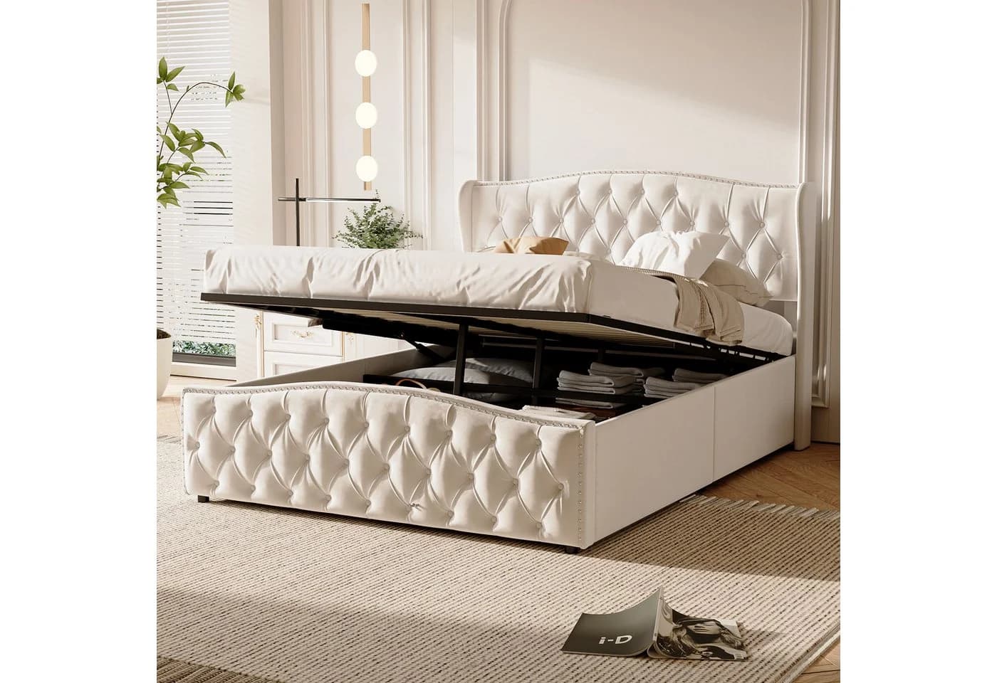 zebery Polsterbett Beige mit Stauraum und Lattenrost - Bild 5