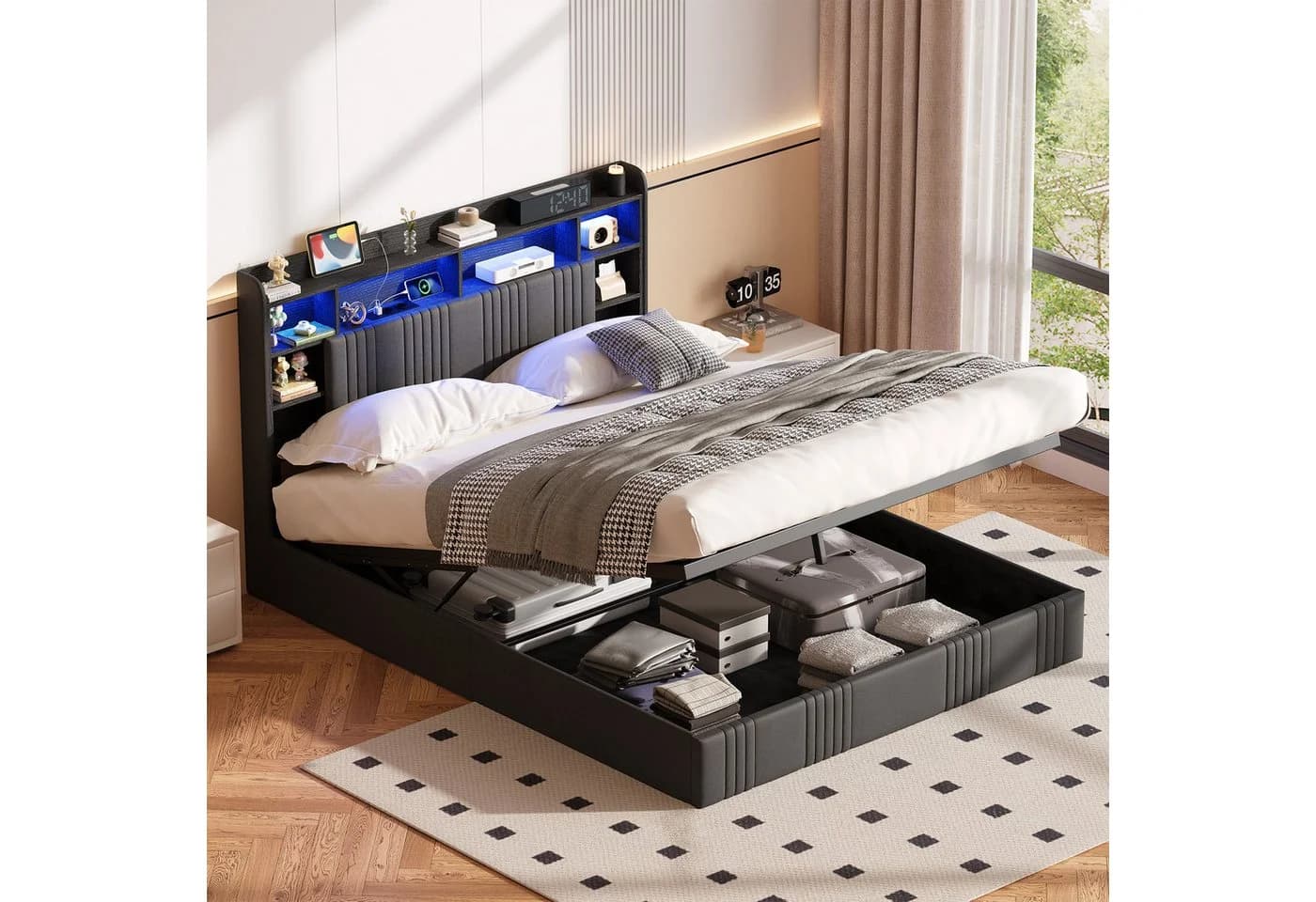 Yelenaro Polsterbett 140x200 Grau mit LED & Stauraum - Bild 2