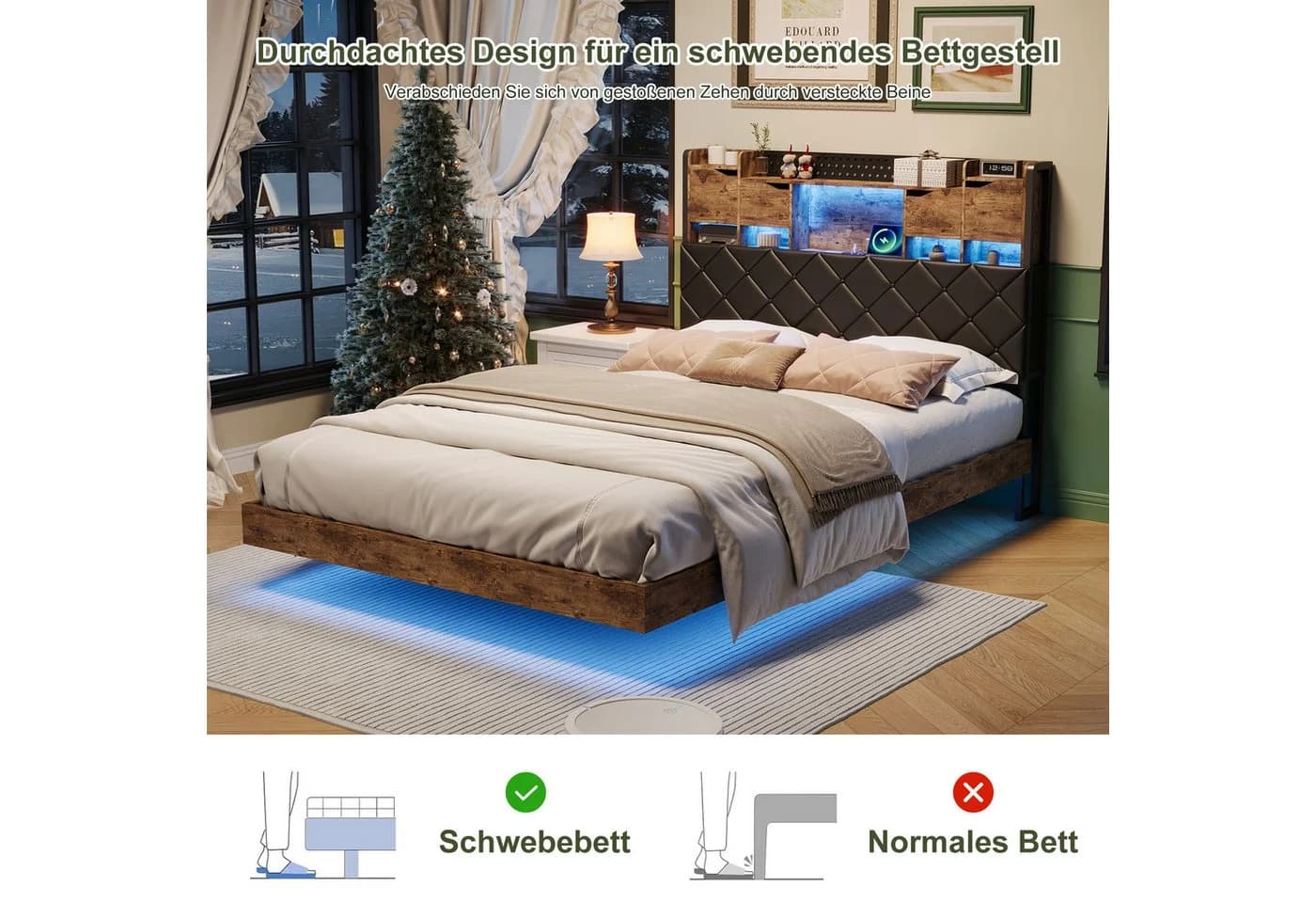 zebery Polsterbett 140x200 mit LED & USB Schwarz - Bild 3