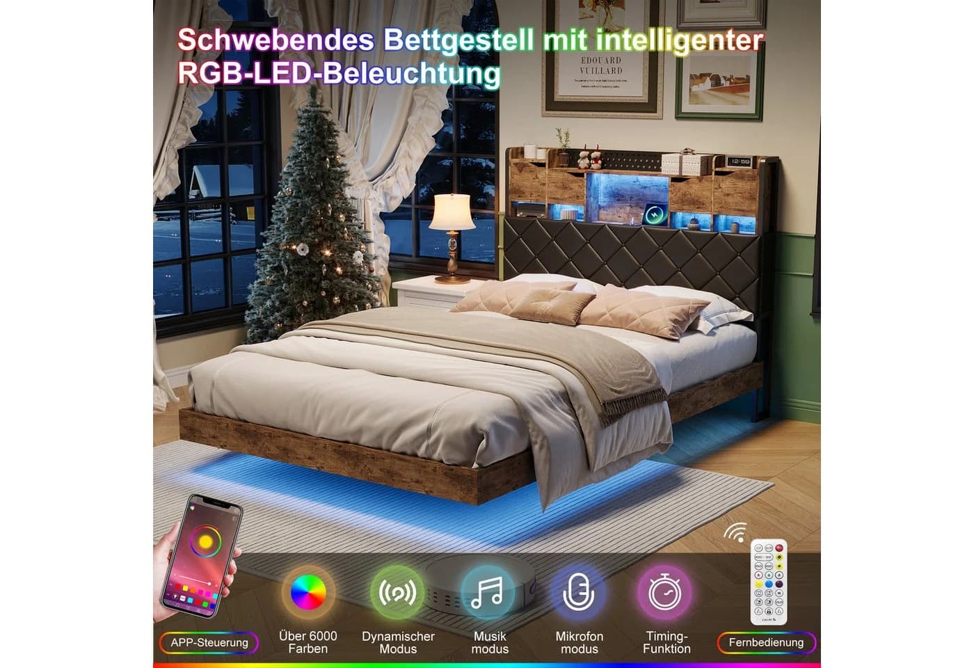 zebery Polsterbett 140x200 mit LED & USB Schwarz - Bild 4