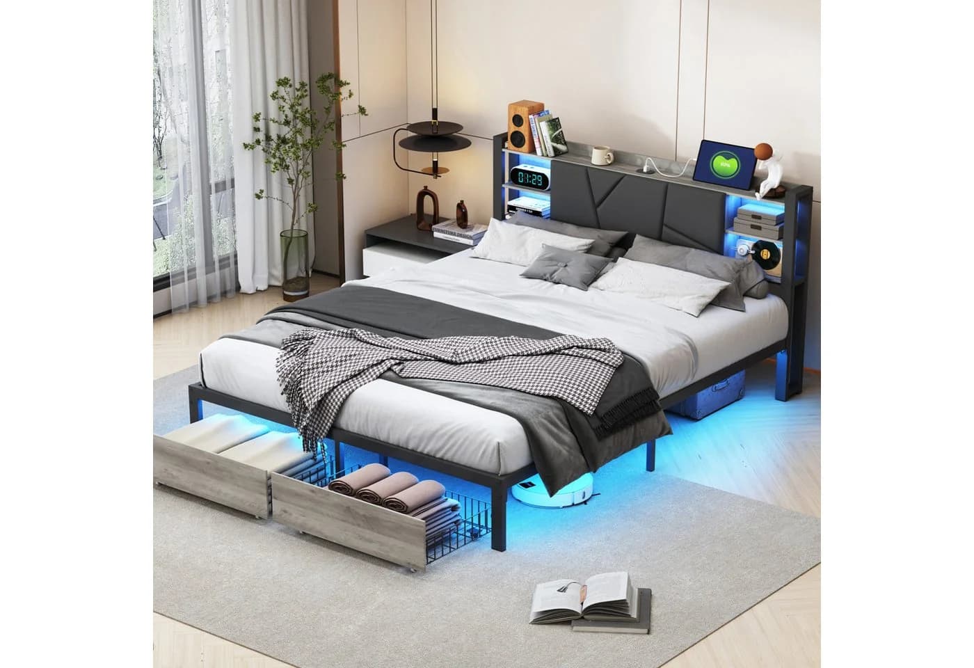 zebery Polsterbett mit LED, Stauraum & USB-Anschluss - Bild 2