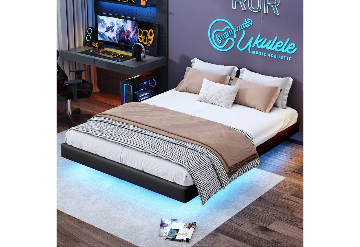 zebery Polsterbett Stauraumbett Schwarz mit LED-Lichtleiste - Bild 2