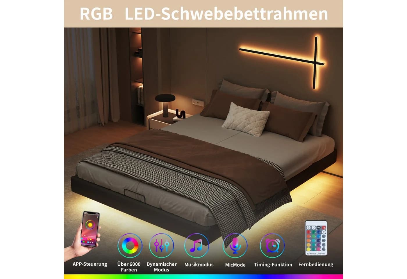zebery Polsterbett Stauraumbett Schwarz mit LED-Lichtleiste - Bild 3