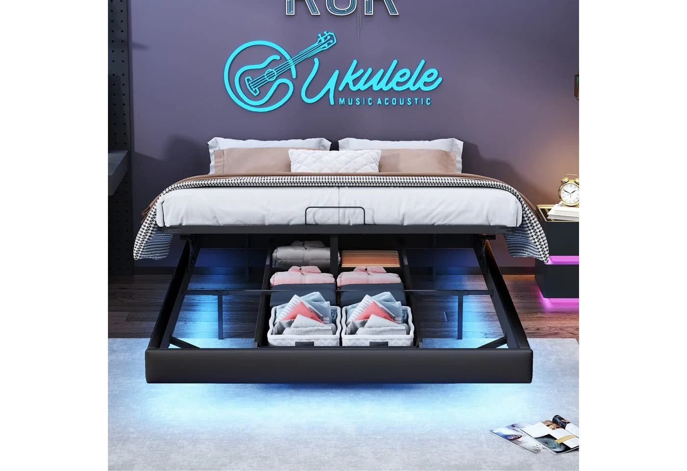 zebery Polsterbett Stauraumbett Schwarz mit LED-Lichtleiste - Bild 5