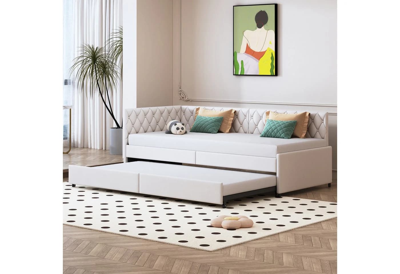 zebery Polsterbett Daybett Beige mit Ausziehbett - Bild 2